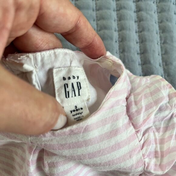 GAP Kids Little Girl Sleeveless Flutter Accent Ticking Stripe Eyelet Trim Dress - Picture 5 of 9